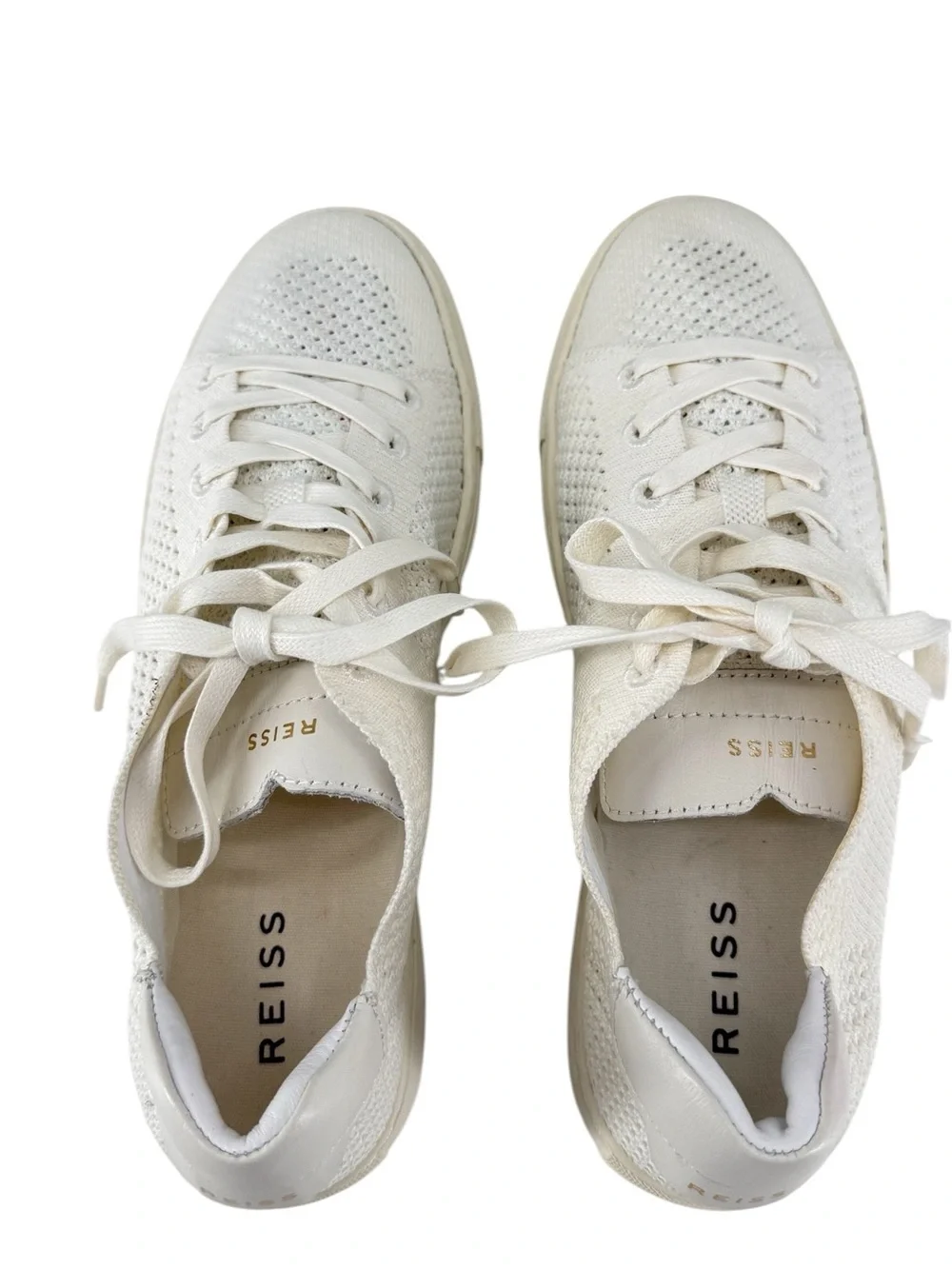 REISS Brackley Knit Sneakers Ivory Leather Trim Women’s US 8 EU 38 NWOB